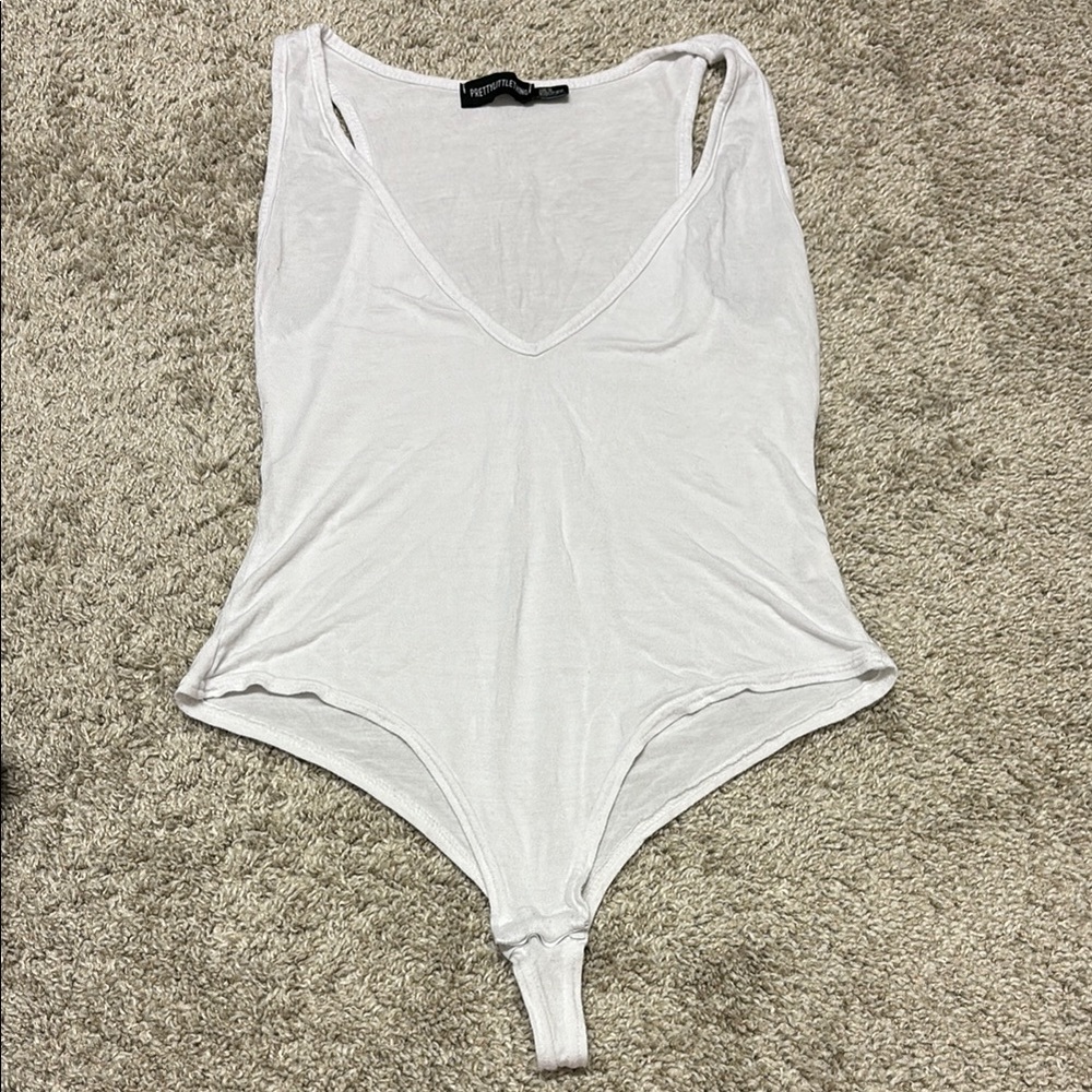 PrettyLittleThing White Asymmetrical Fitted Bodysuit
